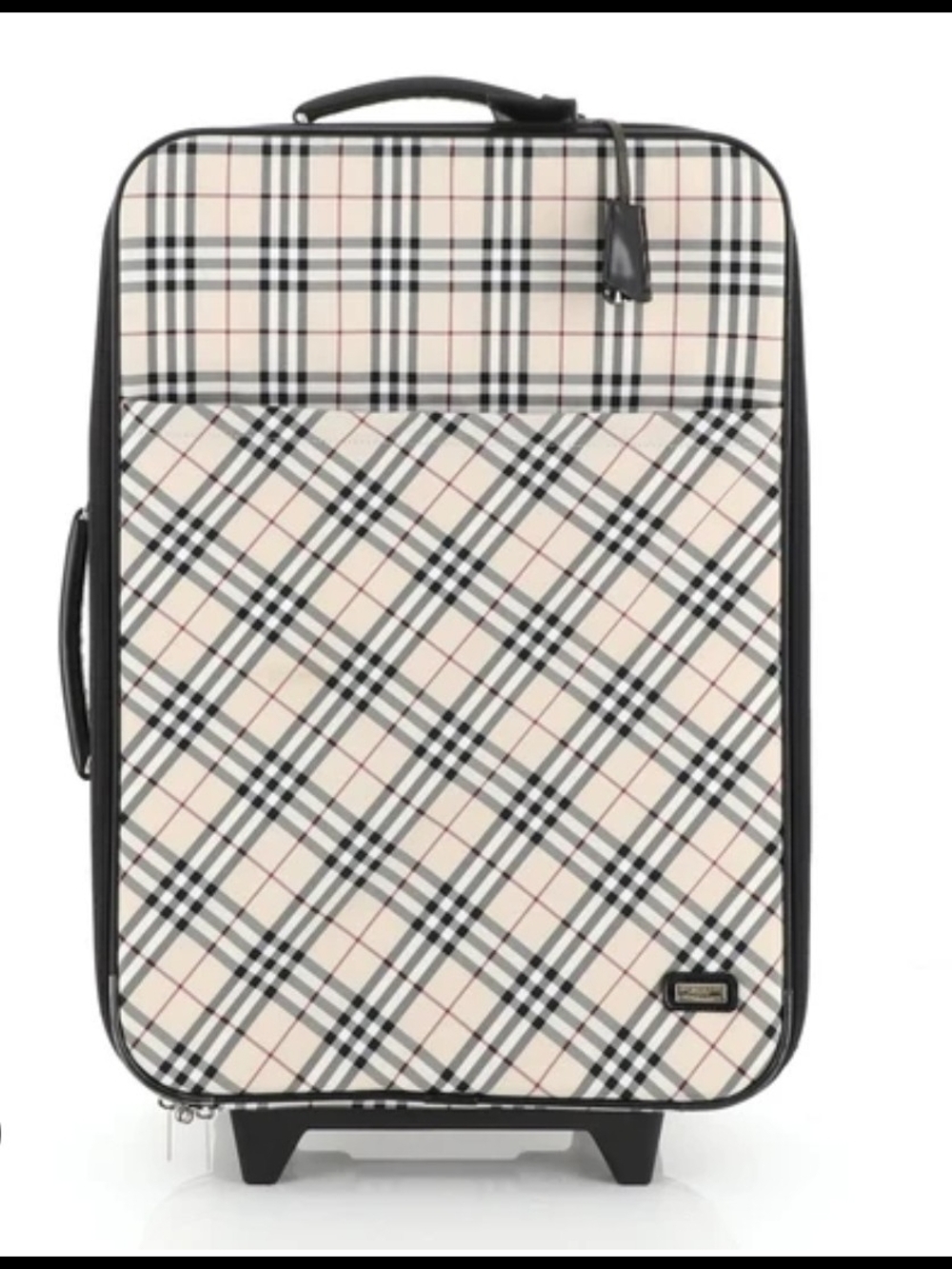 Burberry Beige Plaid Nova Check Rolling Carry-On with Black Trim